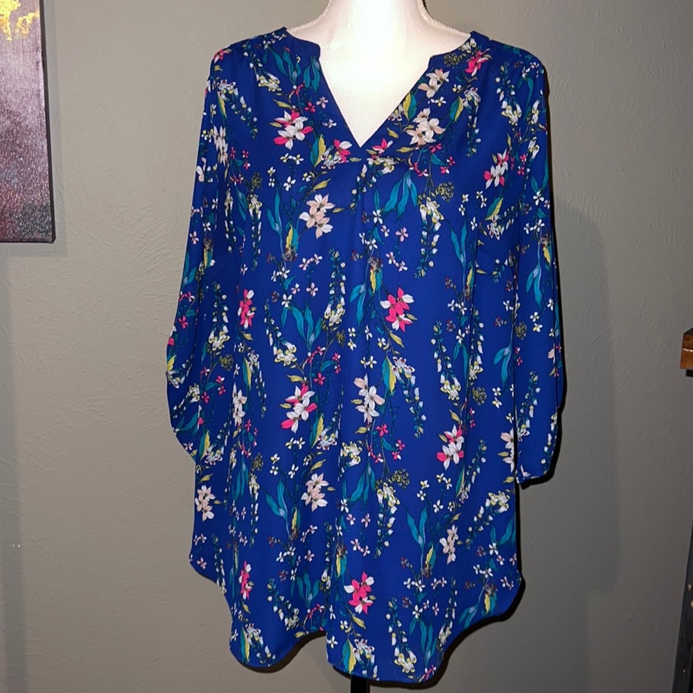 Royal blue floral blouse